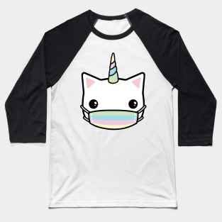 rainbow face mask cat Baseball T-Shirt